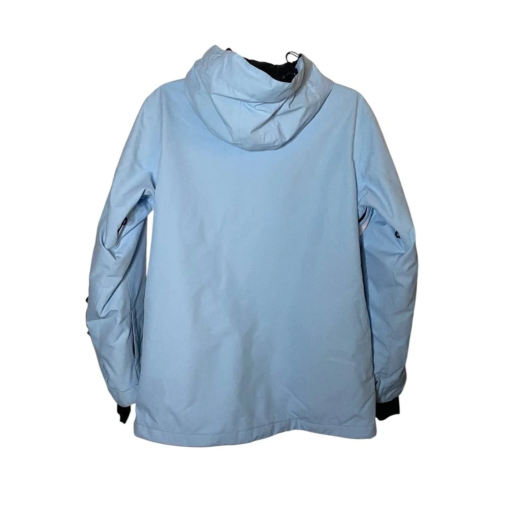 GSOU Snow Mens Blue White Grey Colorblock Hooded Ski Snowboard Jacket Large